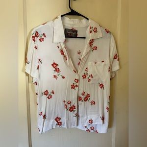Reformation Button-Down Top - Size M, White w/Red Floral Print